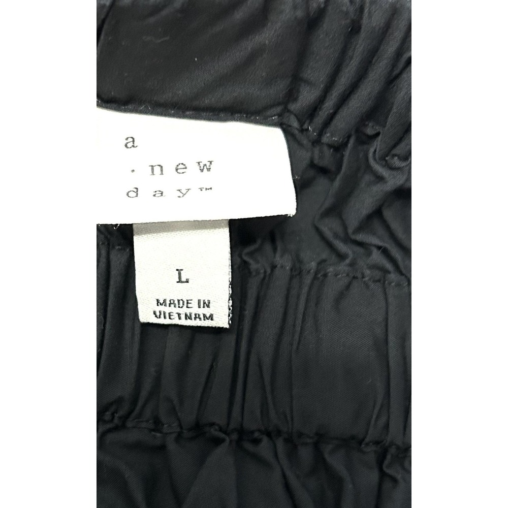 A New Day Dress Womens L Black Square Neck Smocked Midi Sundress Pockets Cotton - Picture 13 of 15